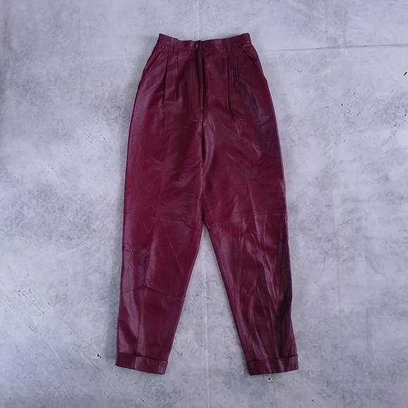Vintage Pants - Vintage 90s NANCY HELLER Burgundy Leather Pants